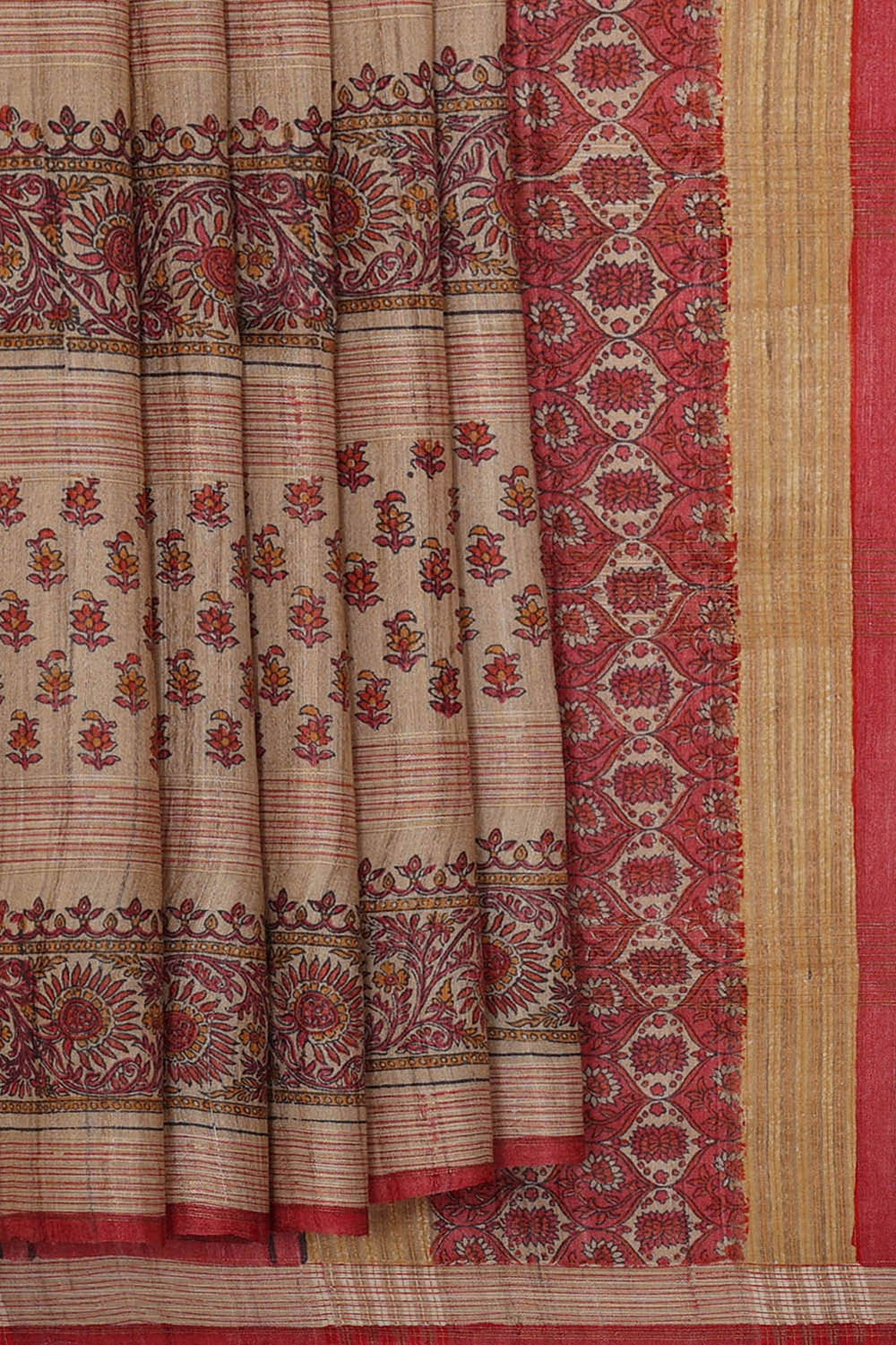 Image of Printed Tussar Cream Saree